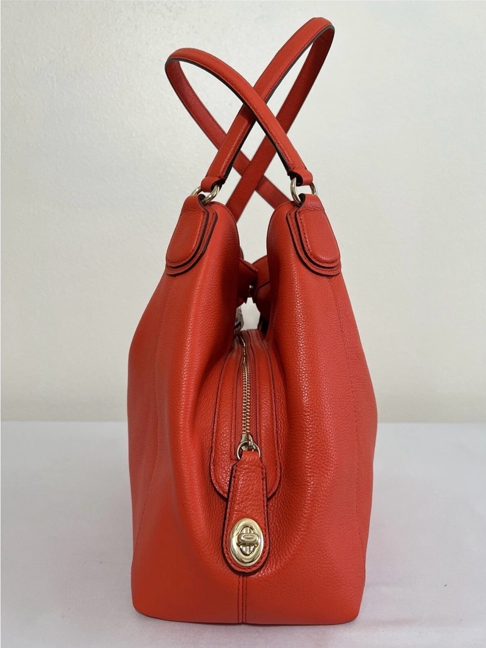 Coach Bright Orange Pebble Leather Shoulder Bag - Picture 4 of 16